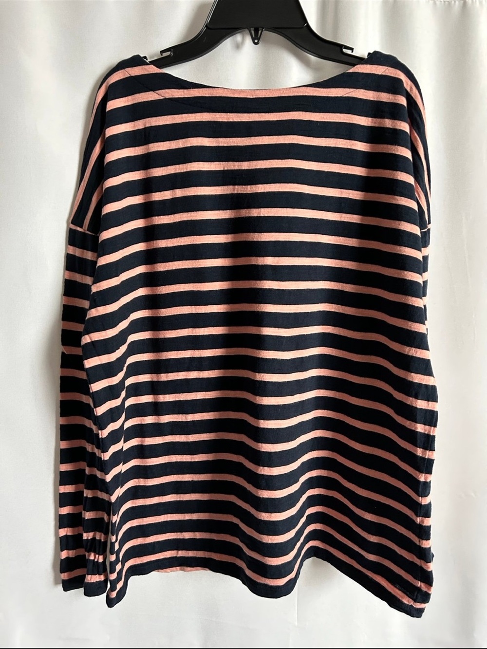 J. Jill Navy and Coral Striped Long Sleeve Tee EUC